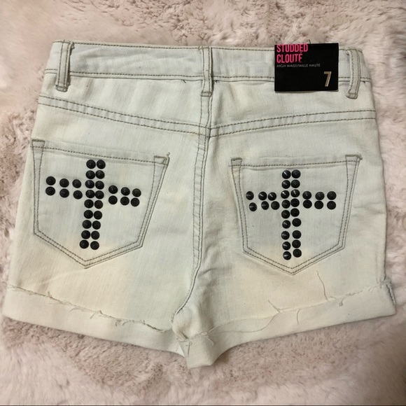 Studded High-Waist Denim Shorts - Picture 2 of 4